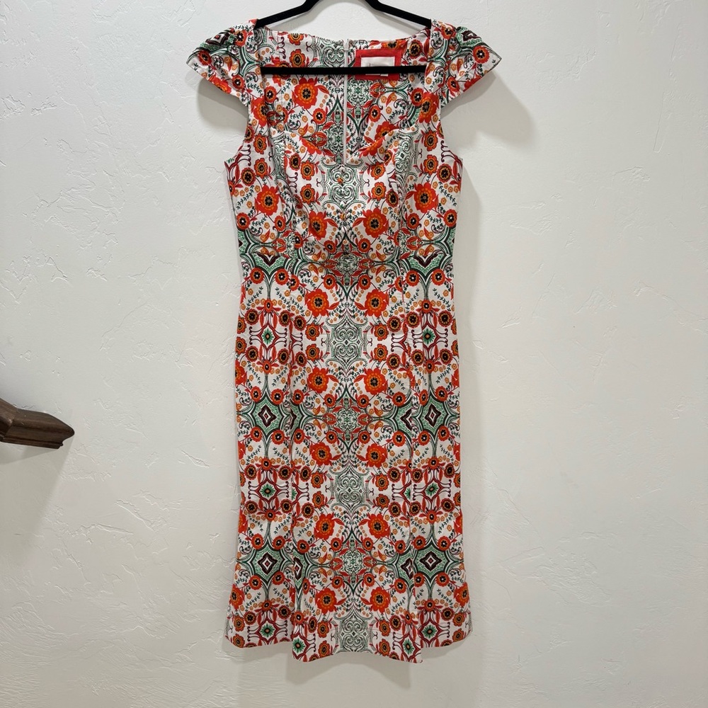 Anthropologie Cecily Fit & Flare Sweetheart Midi Dress ‎Orange Motif Floral L - Picture 5 of 14